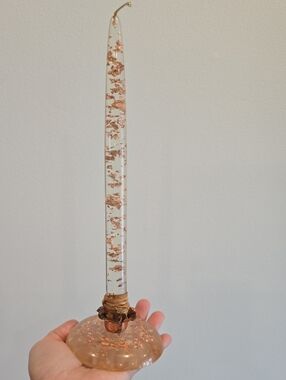 Vintage Lucite Candle with Matching Base – Copper Fleck